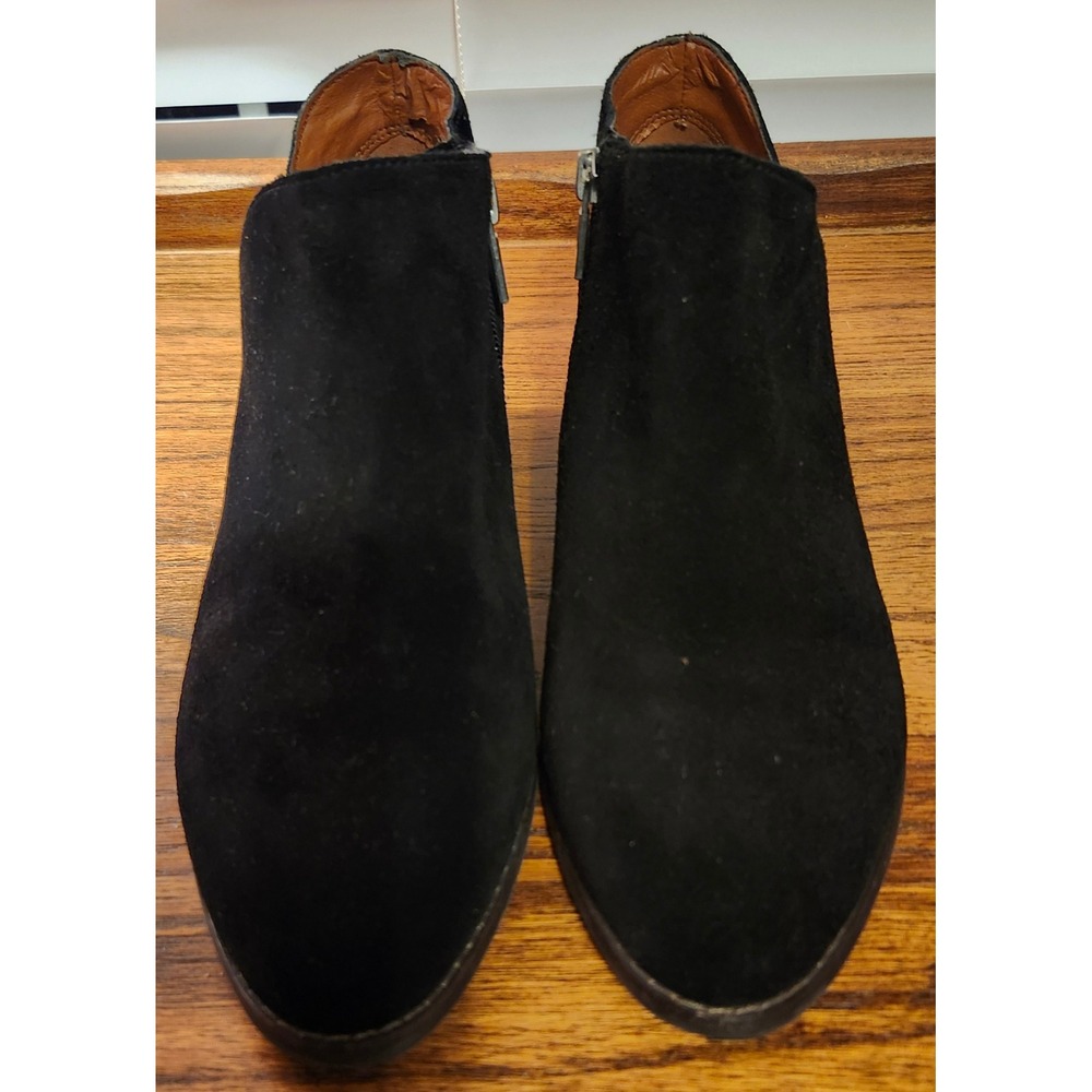 Lucky Brand Fenley Black Suede Side Cutout Ankle Booties Womens 7.5 M LP-FENLEY